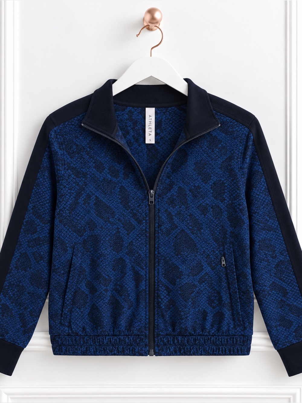 NWT Athleta $138 Womens Small Brooklyn Track Snakeskin Full Zip Bomber Jacket